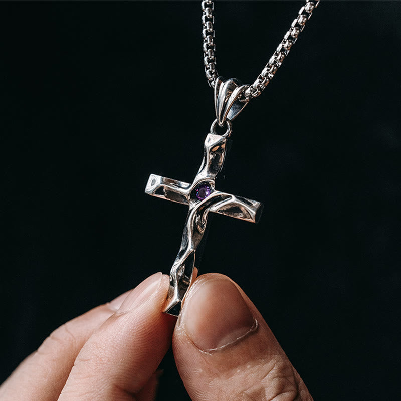 Christianartworkshop Kreuzkette aus 925er Sterlingsilber mit zweifarbigen Zirkonia: Ein Symbol für Eleganz und göttliche Anmut - Lila - image 0