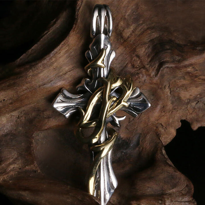 Christianartworkshop 925 Sterling Silber 2styles Vine Kruzifix Halskette: Entfesseln Sie Ihre dunkle Persönlichkeit - Golden&Silber - image 1