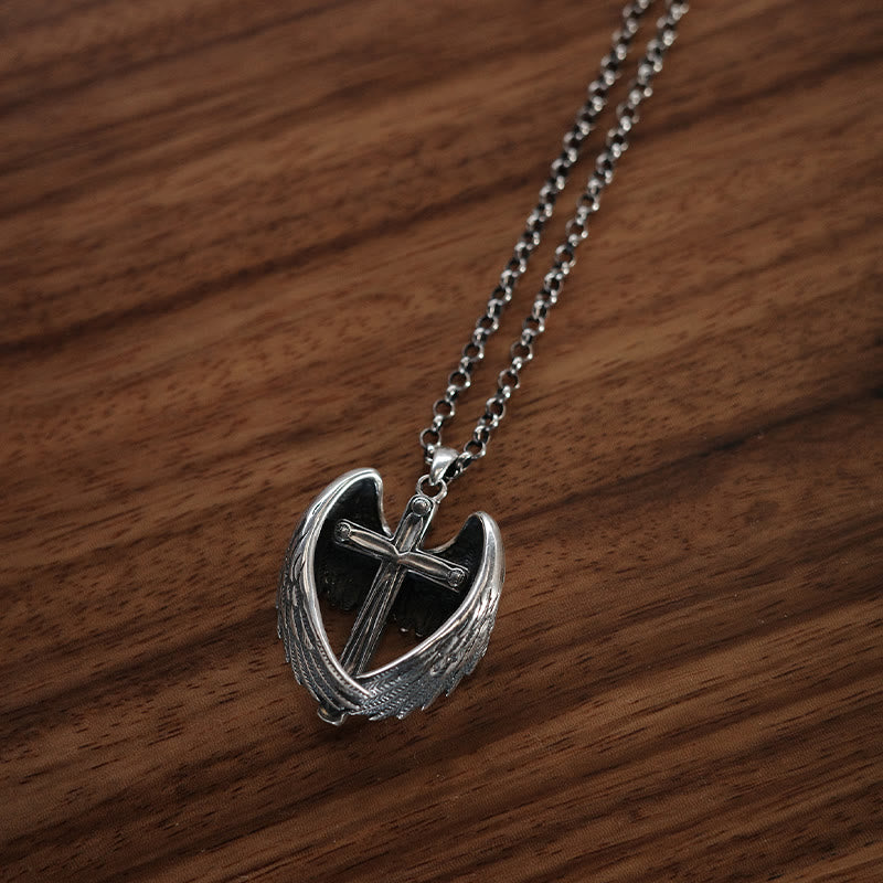Christianartworkshop Halskette mit Engelsflügeln und Kreuz aus 925er Sterlingsilber: Symbol für Glauben und himmlische Gnade - image 5