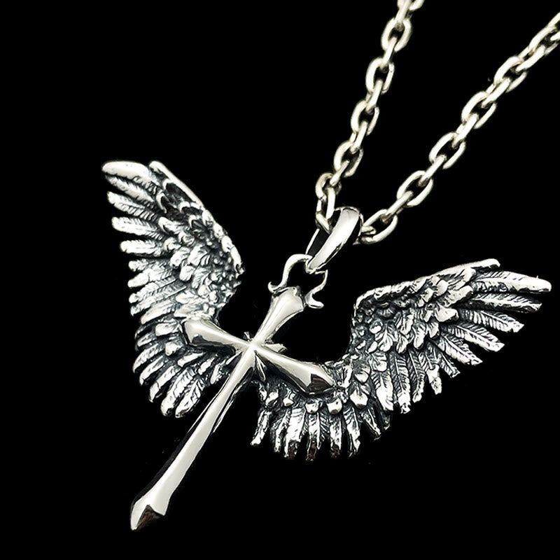 Christianartworkshop Halskette aus 925er Sterlingsilber mit Kreuzflügeln im Vintage- und Klassik-Stil: Eine gelungene Verbindung von Retro-Charme und göttlicher Anmut - 925 Sterlingsilber - image 0