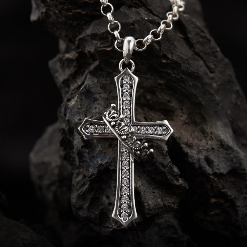 Christianartworkshop Halskette mit Kreuz und Krone aus 925er Sterlingsilber: Eine Mischung aus Göttlichkeit und Königlichkeit - 925er Sterlingsilber - image 1