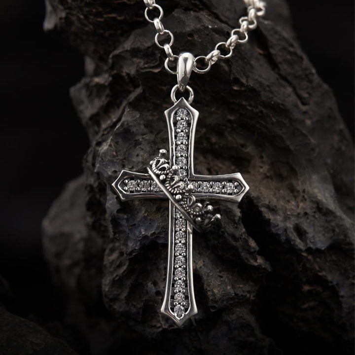 Christianartworkshop Halskette mit Kreuz und Krone aus 925er Sterlingsilber: Eine Mischung aus Göttlichkeit und Königlichkeit - 925er Sterlingsilber - image 1
