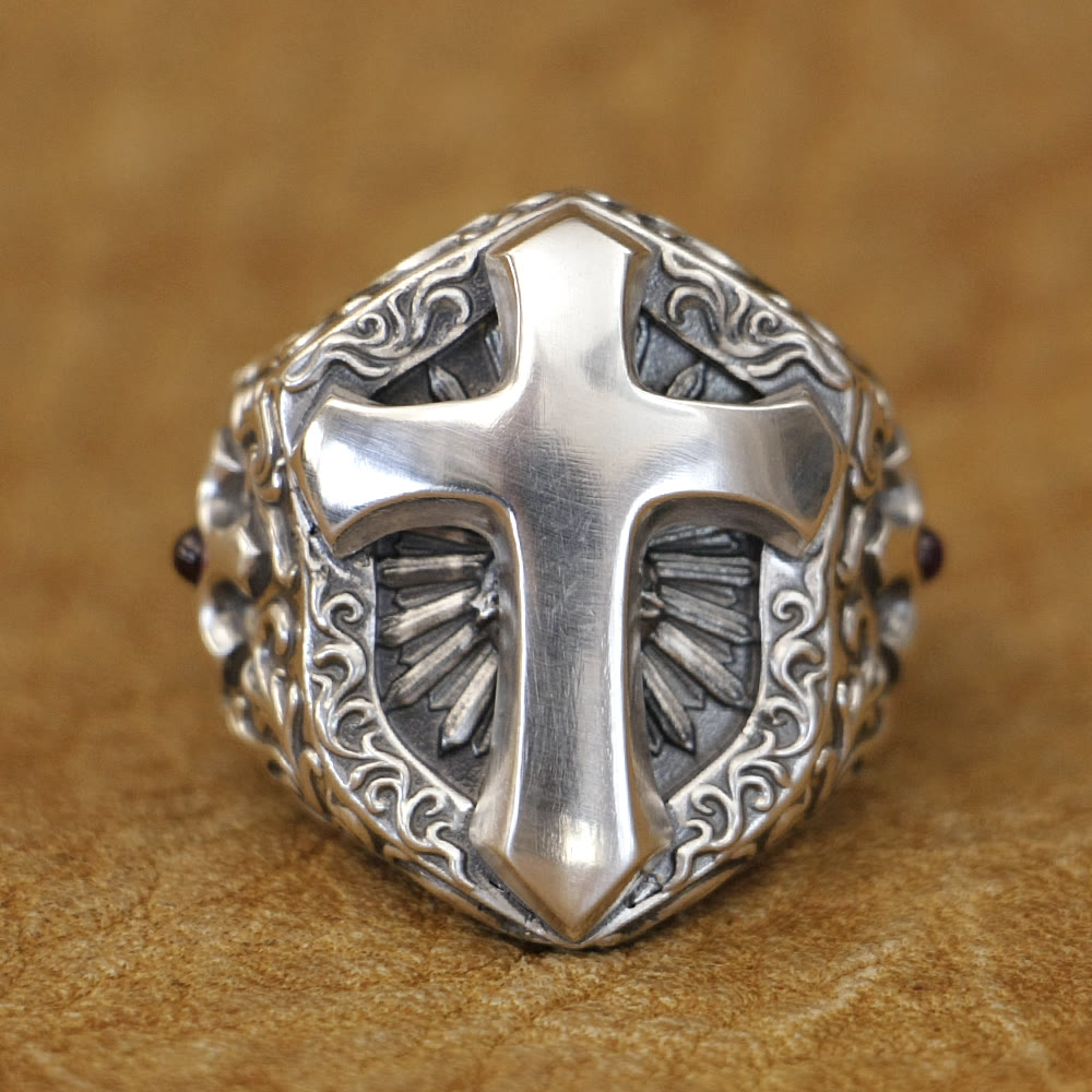 Christianartworkshop Ring aus 925er Sterlingsilber mit göttlichem Kreuz – Ein Symbol spiritueller Verbundenheit - Geeignet für US-Größen 8,5-15 - image 0