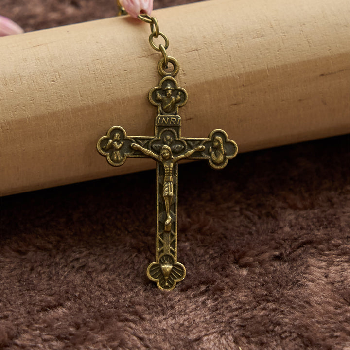 Christianartworkshop Wundertätige Medaille und Kruzifix aus 8 mm Keramikperlen und Blumenharzperlen, handgefertigter Rosenkranz