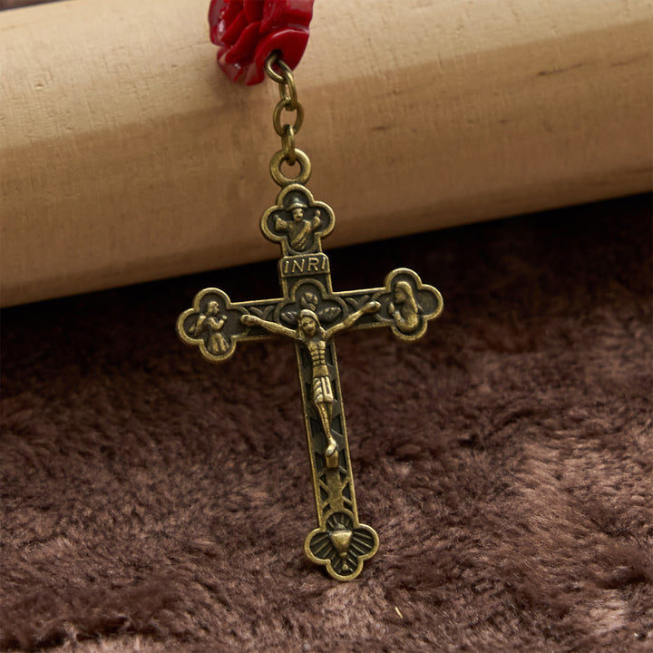 Christianartworkshop Wundertätige Medaille und Kruzifix aus 8 mm Keramikperlen und rosa Zinnoberperlen, handgefertigter Rosenkranz