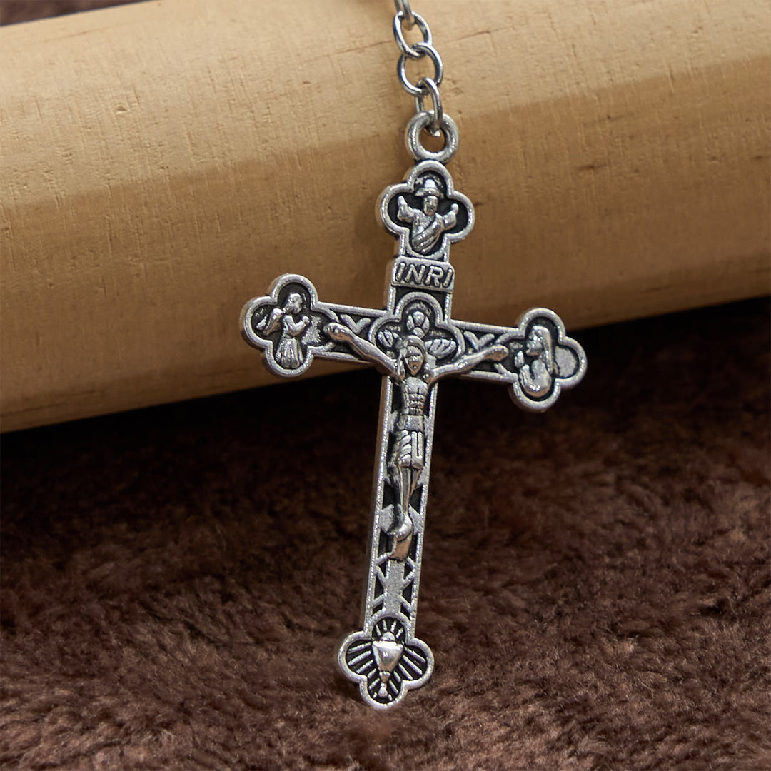 Christianartworkshop GEBETSVOLLER GLAUBE: Handgefertigter Rosenkranz aus lila Blumenperlen mit Geschenkkarte - image 10