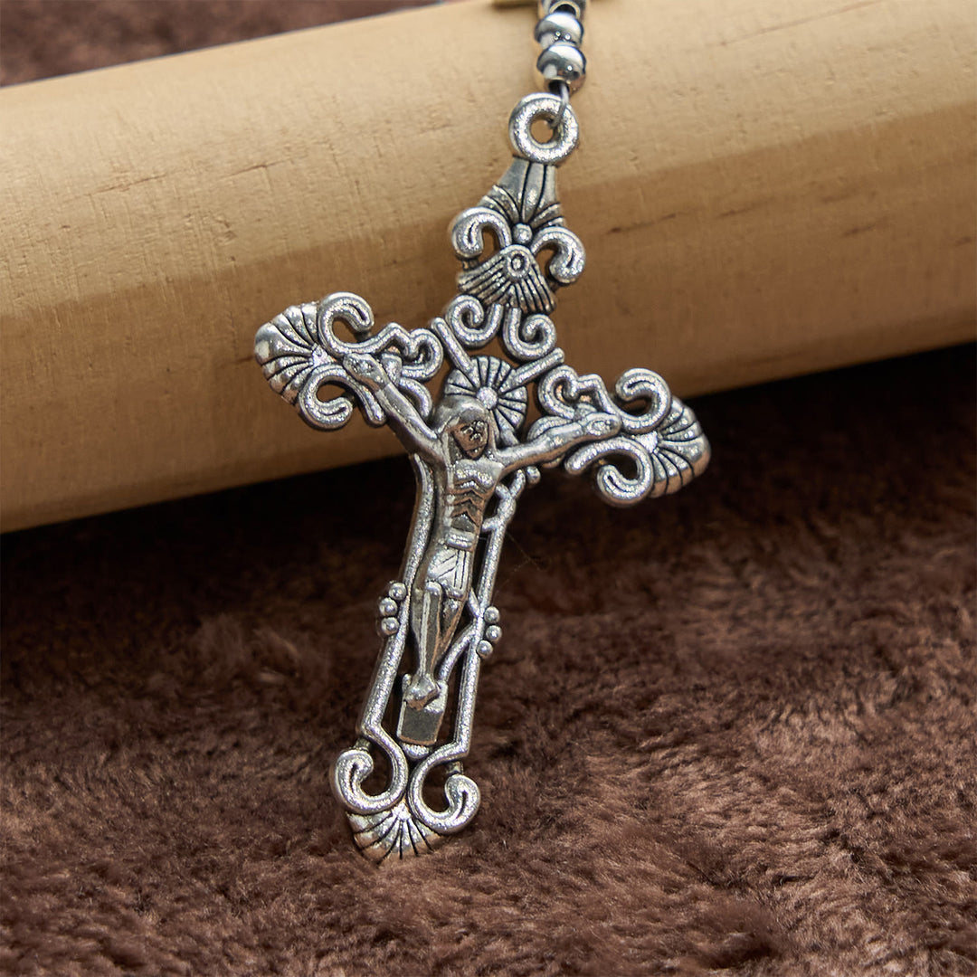 Christianartworkshop GEBETSVOLLER GLAUBE: Handgefertigter Rosenkranz aus rosa runden Perlen mit Geschenkkarte - image 8