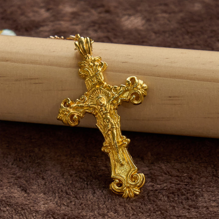 Christianartworkshop Jesus ist das Geschenk: Handgefertigter Rosenkranz mit gelben Blumen im Sonnenblumen-Stil und Geschenkkarte - image 10