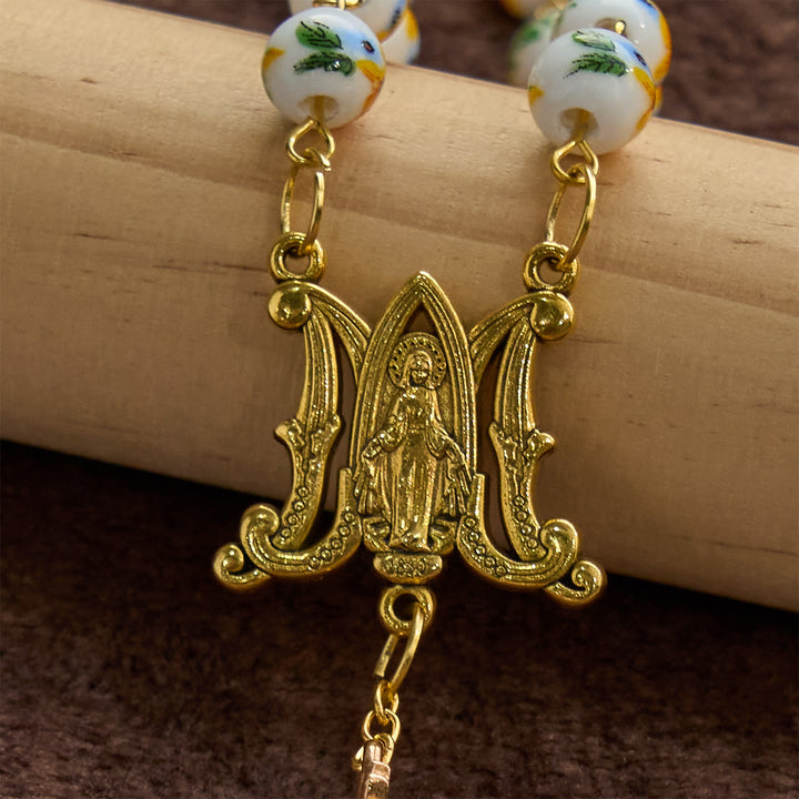Christianartworkshop Jesus ist das Geschenk: Handgefertigter Rosenkranz mit gelben Blumen im Sonnenblumen-Stil und Geschenkkarte - image 9