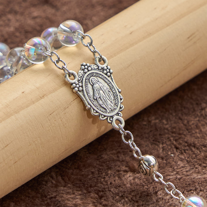 Christianartworkshop Handgefertigter Rosenkranz aus mehrfarbigen Glasperlen mit Lichtbrechung: Verbindung mit dem Glauben