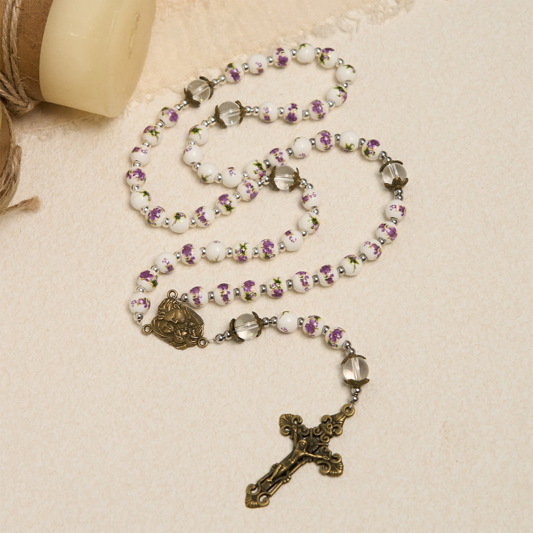 Christianartworkshop „Jesus ist das Geschenk“: Handgemachter Rosenkranz im Violett-Stil mit Geschenkkarte - image 8