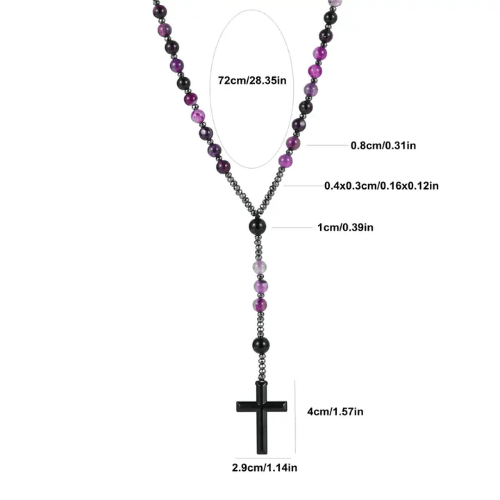 Christianartworkshop Rosenkranzkreuz aus Naturstein, 8 mm, violetter Achat - image 4