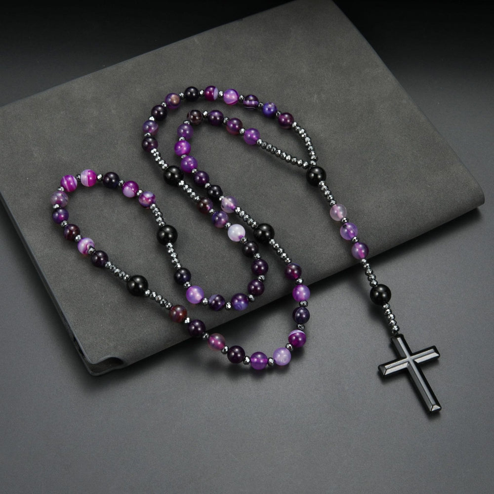 Christianartworkshop Rosenkranzkreuz aus Naturstein, 8 mm, violetter Achat - image 2