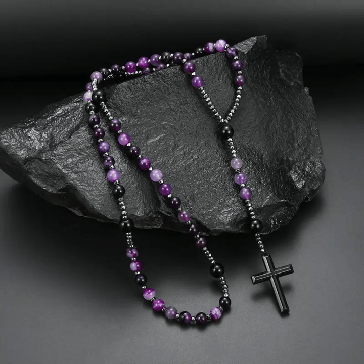 Christianartworkshop Rosenkranzkreuz aus Naturstein, 8 mm, violetter Achat - Lila Achat - image 1