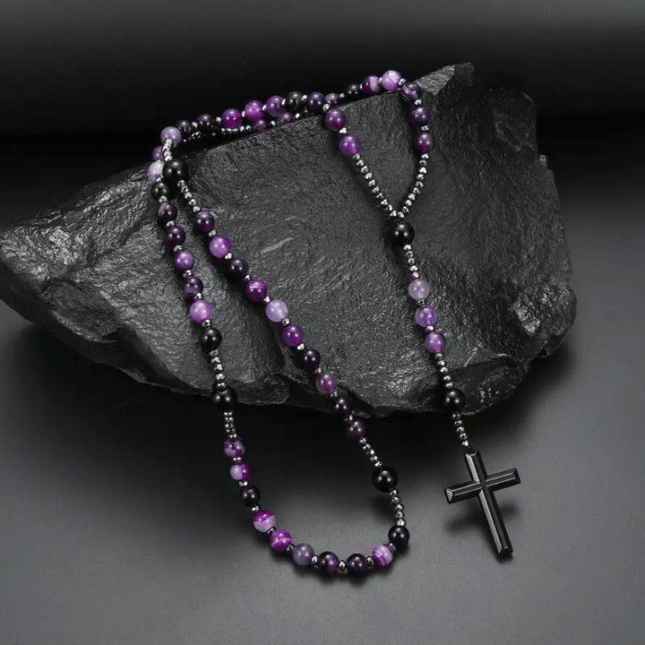 Christianartworkshop Rosenkranz aus 8 mm lila Achat-Naturstein - Lila Achat - image 0