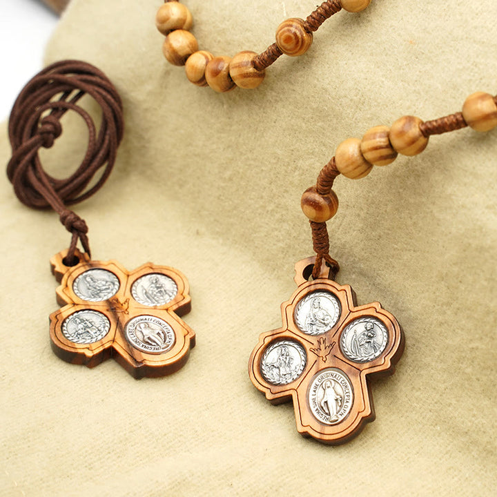 Christianartworkshop Klassische Halskette aus Olivenholz mit Vier-Wege-Kreuz: Ein seltenes und heiliges Zeichen des Glaubens - image 1