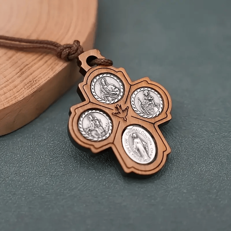 Christianartworkshop Klassische Halskette aus Olivenholz mit Vier-Wege-Kreuz: Ein seltenes und heiliges Zeichen des Glaubens - image 2