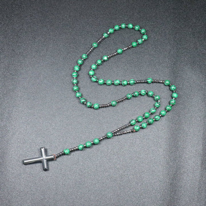 Christianartworkshop Rosenkranz mit Malachitperlen, Eisen-Gallenstein-Kreuz, 8 mm - image 3