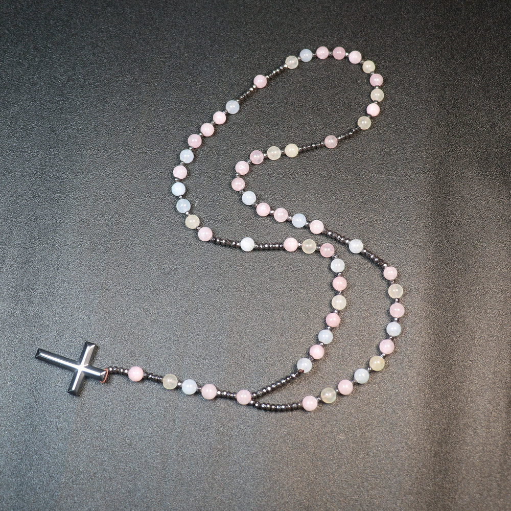 Christianartworkshop Rosenkranz mit Morganit-Perlen, Eisen-Gallenstein-Kreuz, 8 mm - image 3