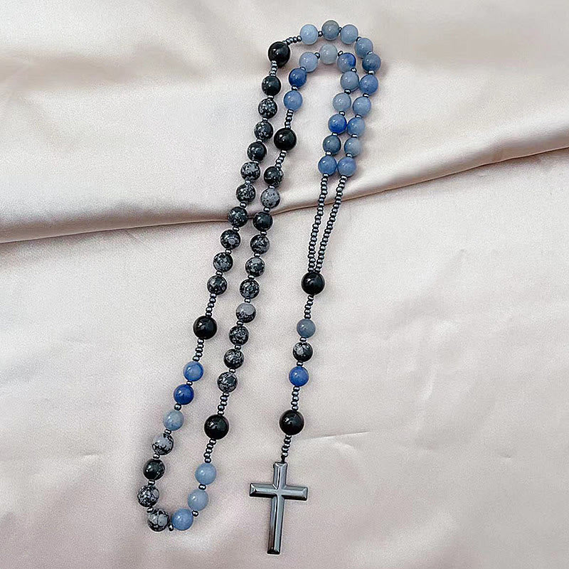 Christianartworkshop Rosenkranz-Kreuz aus blauen Aventurin-Alabasterperlen, 8 mm - image 3