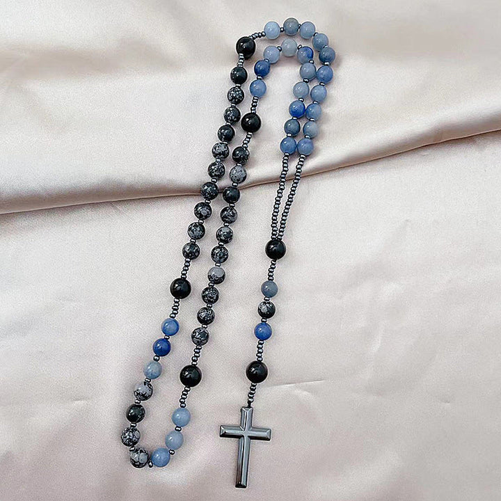 Christianartworkshop Rosenkranz-Kreuz aus blauen Aventurin-Alabasterperlen, 8 mm - image 3