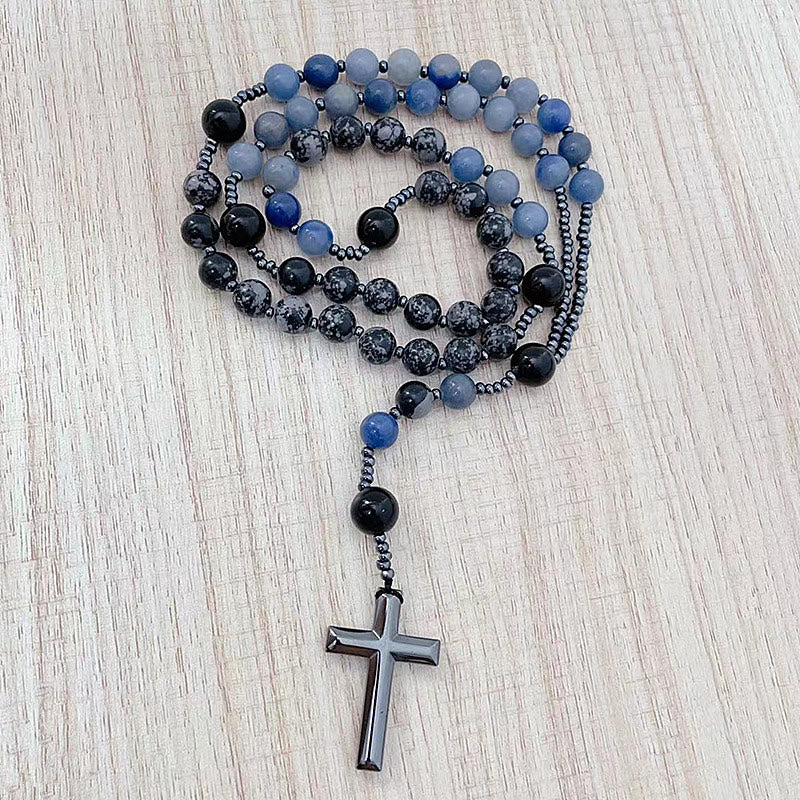 Christianartworkshop Rosenkranz-Kreuz aus blauen Aventurin-Alabasterperlen, 8 mm - Aventurin-Alabaster-Perlen - image 1