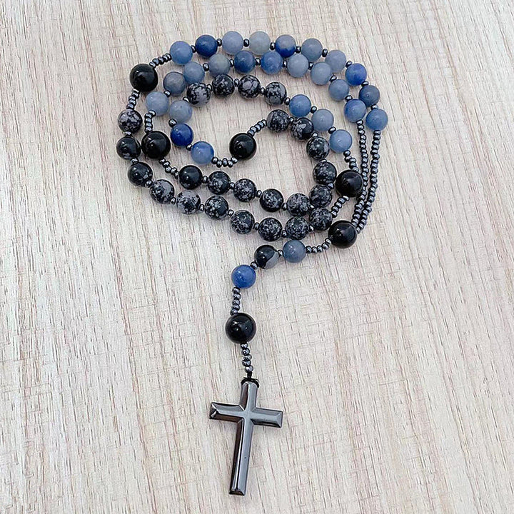 Christianartworkshop Rosenkranz-Kreuz aus blauen Aventurin-Alabasterperlen, 8 mm - Aventurin-Alabaster-Perlen - image 1