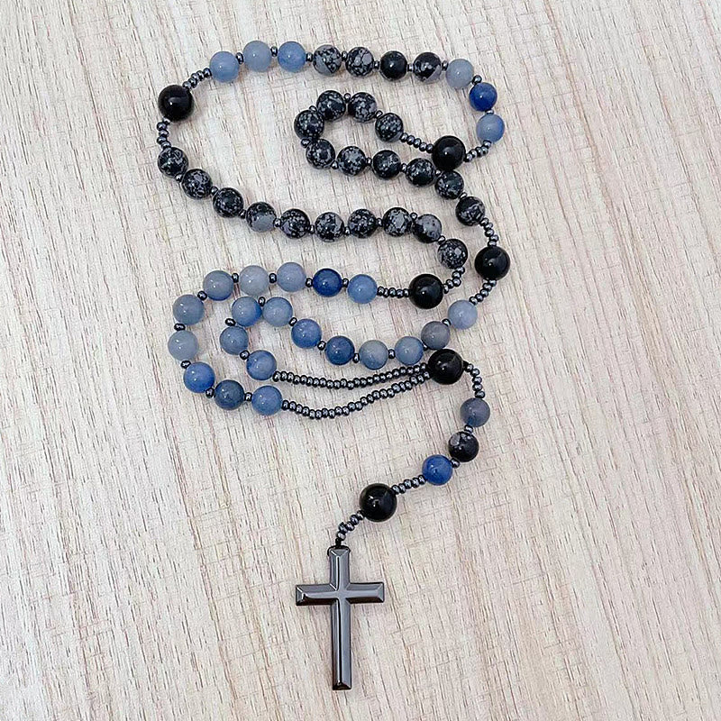 Christianartworkshop Rosenkranz-Kreuz aus blauen Aventurin-Alabasterperlen, 8 mm - image 2