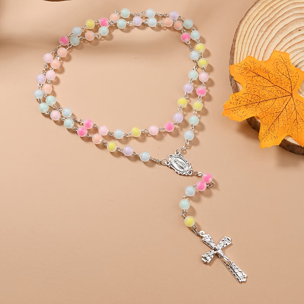 Christianartworkshop Rosenkranz mit wundertätigen Medaillen und Kruzifix, mattierte farbige Perlen - Rosenkranz - image 1