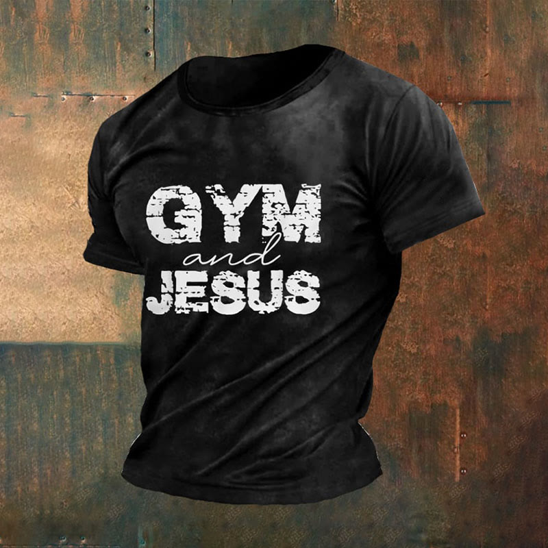 Christianartworkshop Herren-T-Shirt mit Retro-Gym- und Faith-Print, lässig, Rundhalsausschnitt - Schwarz - 2XL - image 0