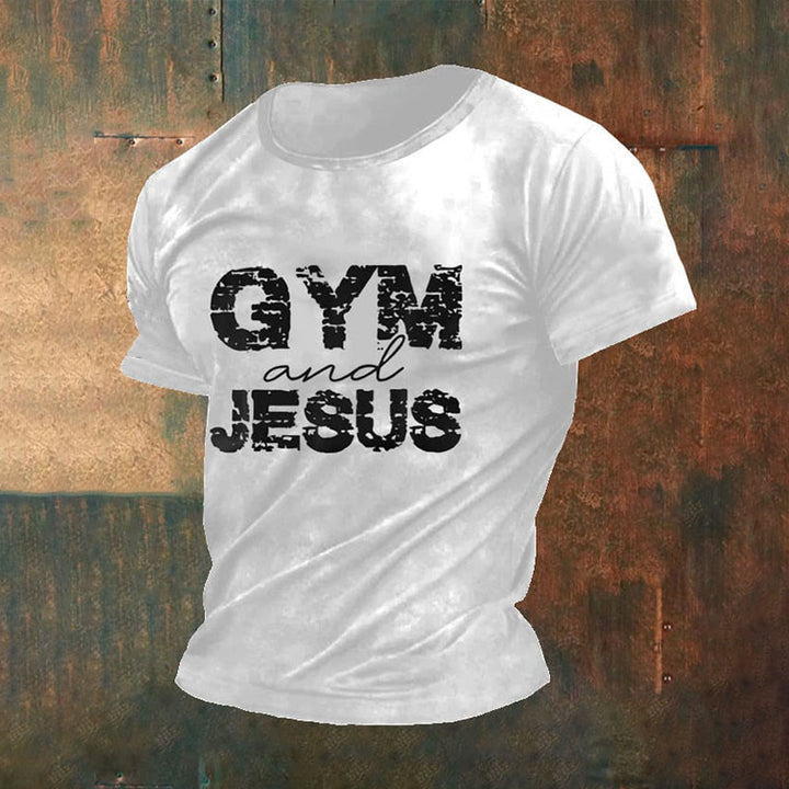 Christianartworkshop Herren-T-Shirt mit Retro-Gym- und Faith-Print, lässig, Rundhalsausschnitt