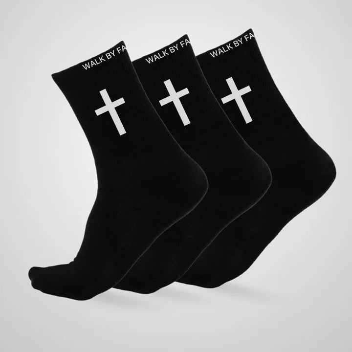 Christianartworkshop Christlicher Glaube Baumwollsocken — WALK BY FAITH, NOT BY SIGHT - Schwarz - 10 Paare - image 2