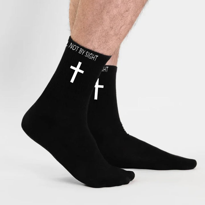 Christianartworkshop Christlicher Glaube Baumwollsocken — WALK BY FAITH, NOT BY SIGHT - image 4