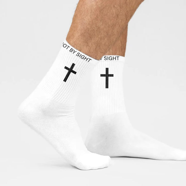 Christianartworkshop Christlicher Glaube Baumwollsocken — WALK BY FAITH, NOT BY SIGHT - image 1