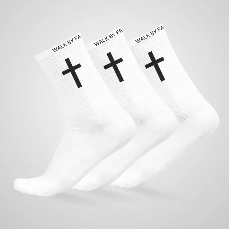 Christianartworkshop Christlicher Glaube Baumwollsocken — WALK BY FAITH, NOT BY SIGHT - Weiß - 10 Paare - image 1