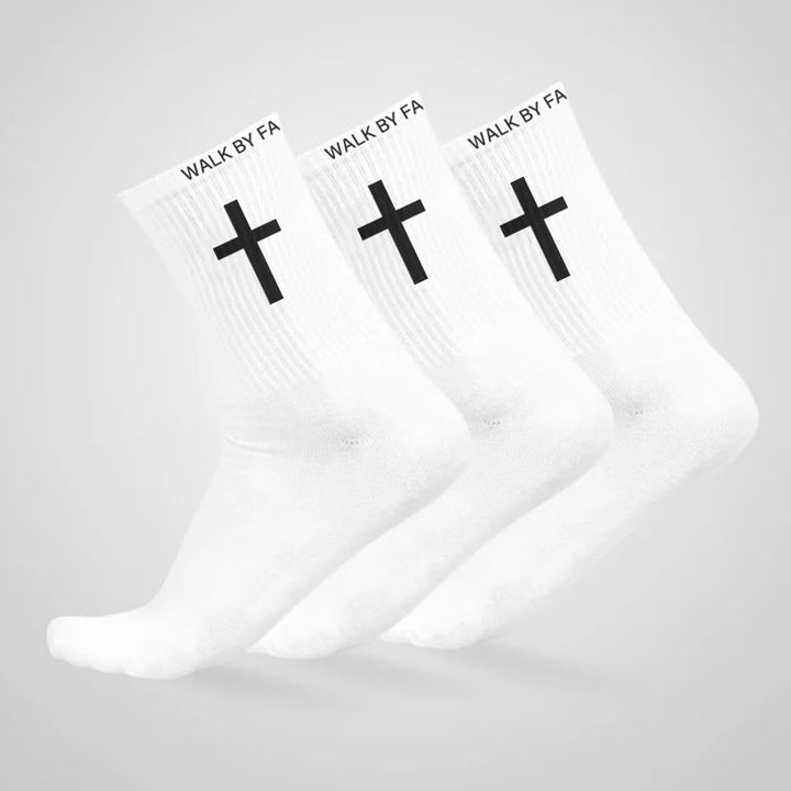 Christianartworkshop Christlicher Glaube Baumwollsocken — WALK BY FAITH, NOT BY SIGHT - Weiß - 10 Paare - image 1