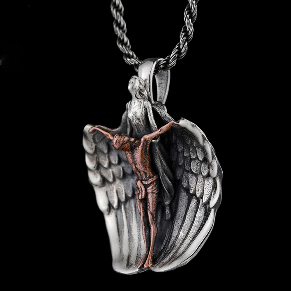 Christianartworkshop 925 Sterling Silber Kruzifix mit Engelsflügeln Vintage-Halskette: Einzigartiges Symbol göttlicher Gnade - image 1
