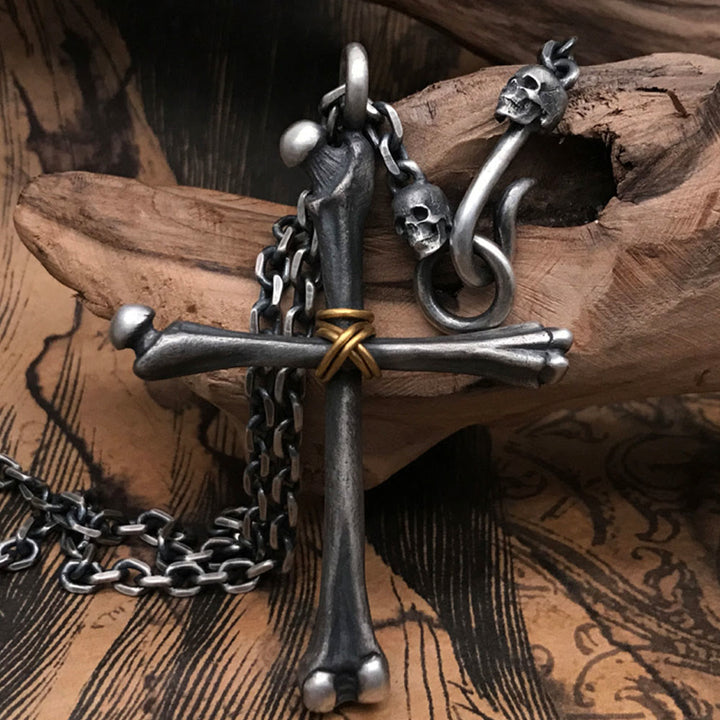 Christianartworkshop Halskette aus 925er Sterlingsilber, minimalistisches Kreuz – Knochen: Religiöses Symbol moderner Spiritualität - 925er Sterlingsilber - image 0