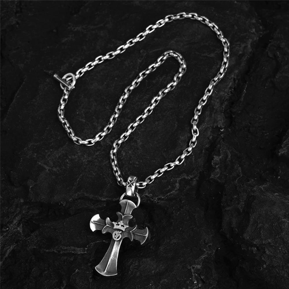 Christianartworkshop Halskette aus 925er Sterlingsilber im Vintage-Stil mit Kreuz und Krone: Ein zeitloses Zeichen religiöser Hingabe - image 2