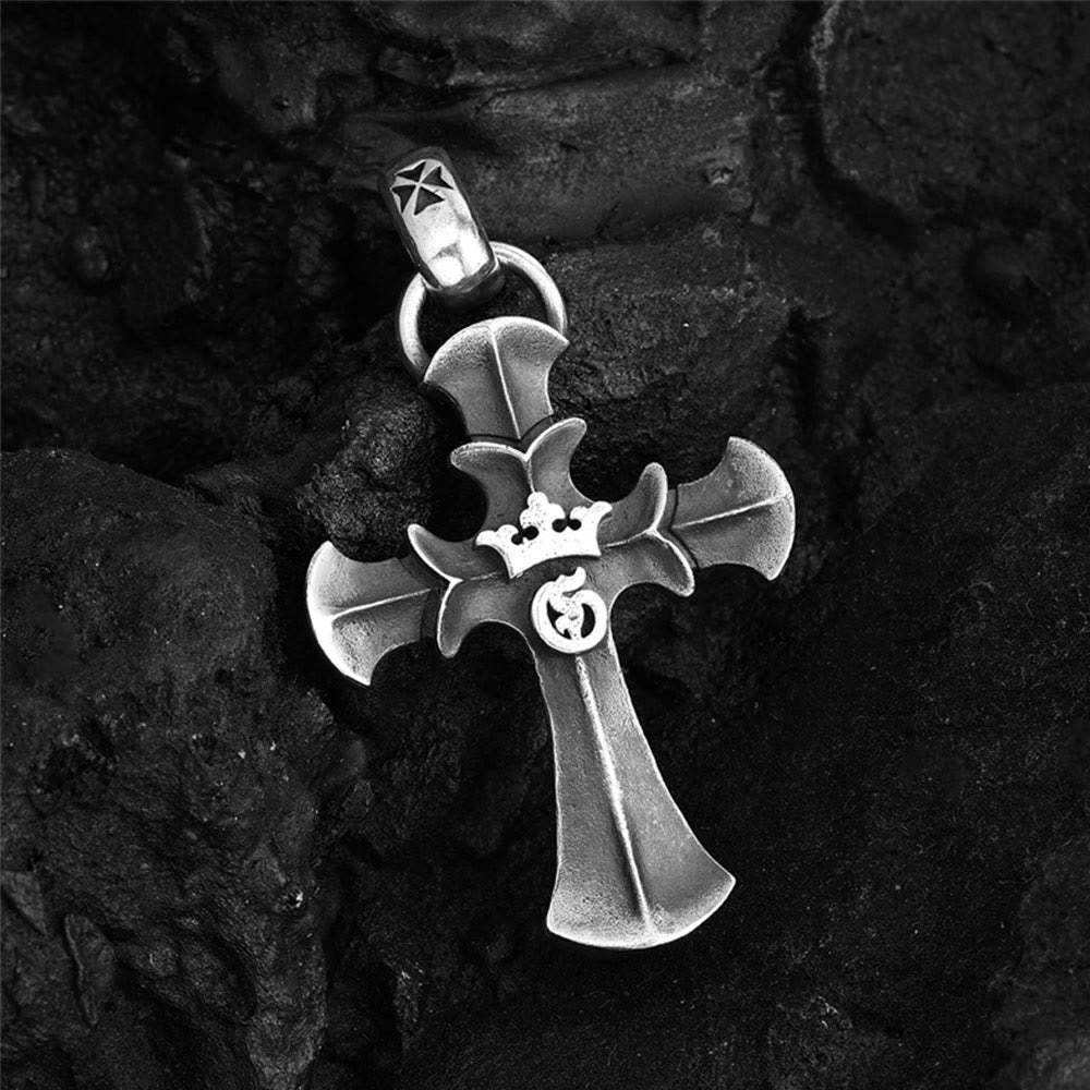 Christianartworkshop Halskette aus 925er Sterlingsilber im Vintage-Stil mit Kreuz und Krone: Ein zeitloses Zeichen religiöser Hingabe - image 1