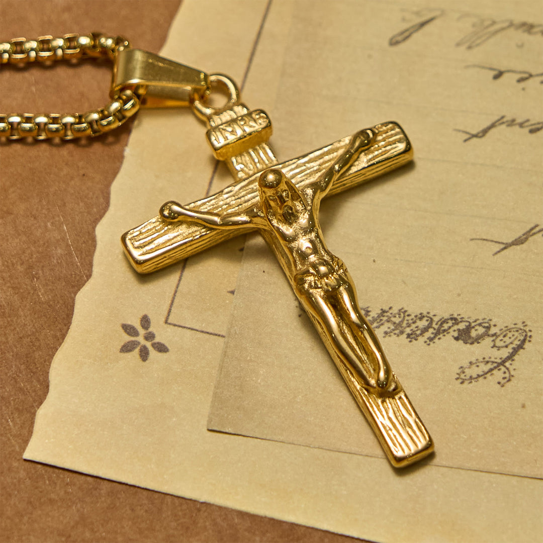 Christianartworkshop Halskette mit 3-farbigem Kruzifix-Anhänger: Göttliches Amulett des Glaubens