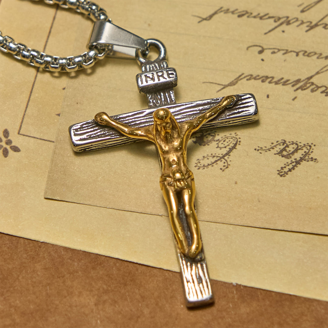 Christianartworkshop Halskette mit 3-farbigem Kruzifix-Anhänger: Göttliches Amulett des Glaubens