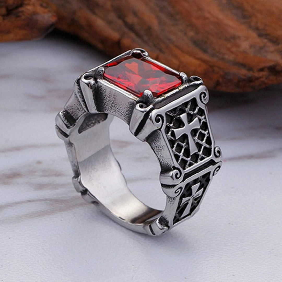 Christianartworkshop Rotes und schwarzes Edelsteinkreuz – Verzierter Paarring: Ein Symbol für Glauben und Stil - image 4