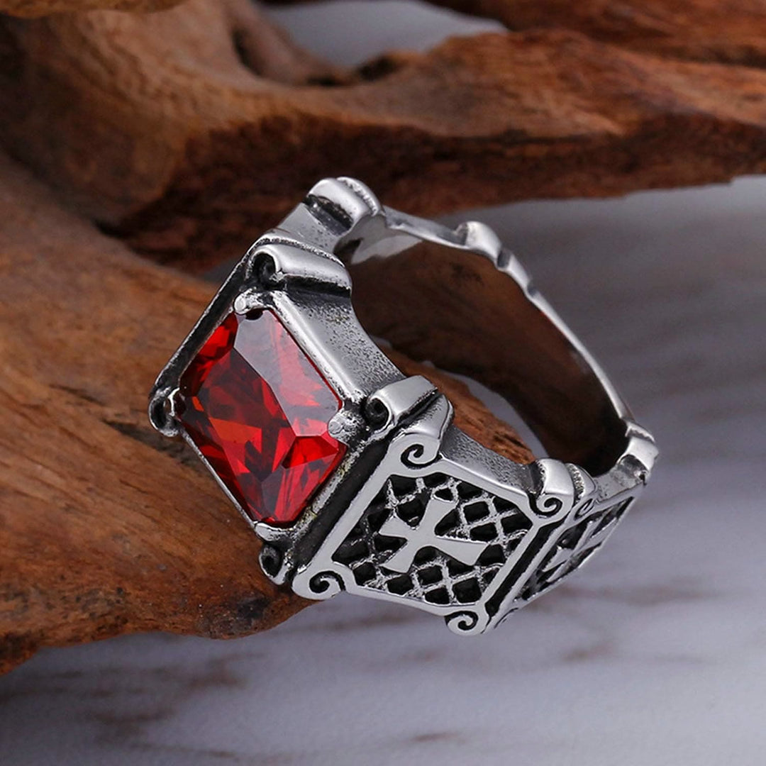 Christianartworkshop Roter und schwarzer Edelsteinkreuz-Partnerring: Ein Symbol für Glauben und Stil - Rot - US 14 - image 0