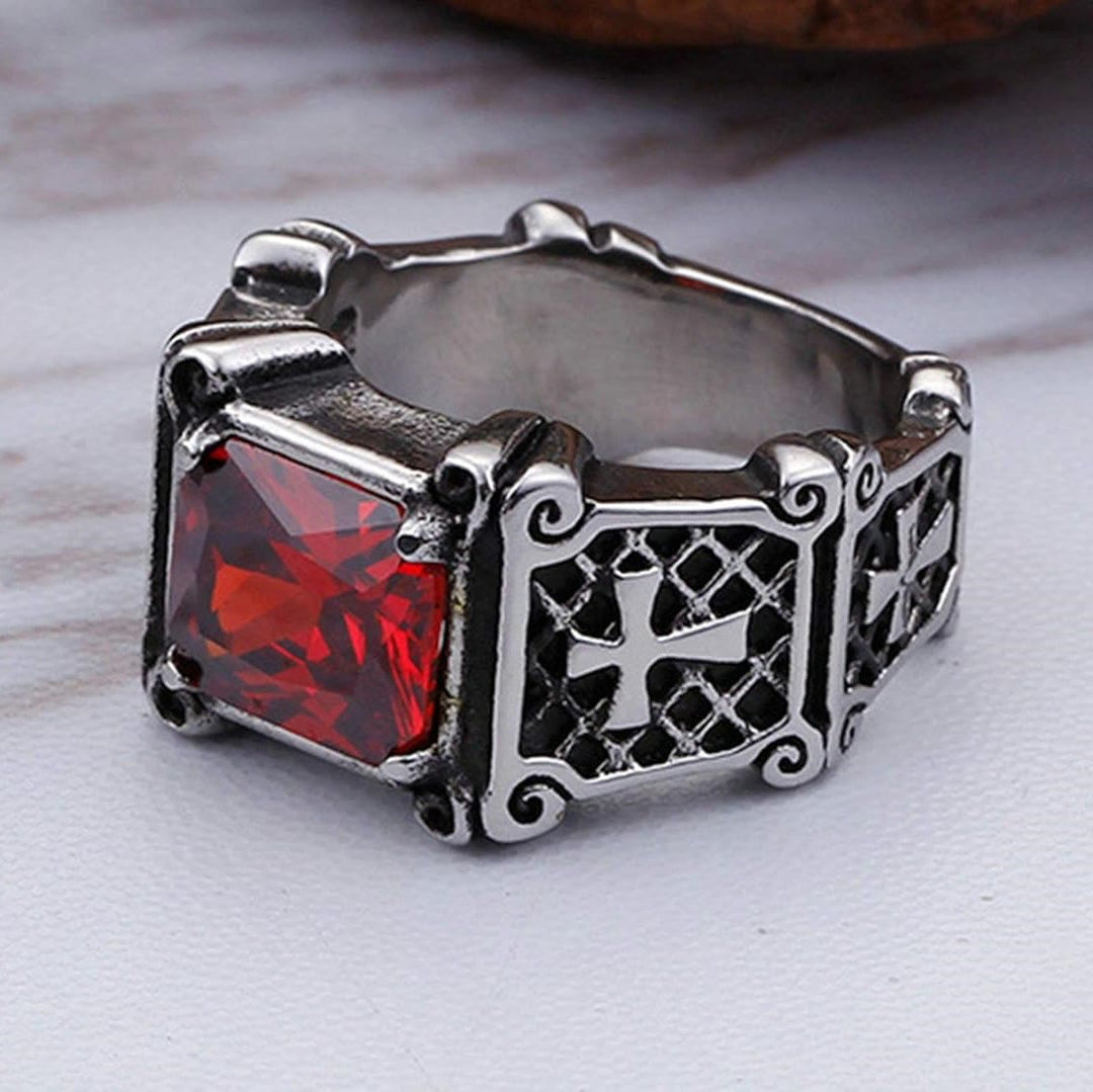 Christianartworkshop Roter und schwarzer Edelsteinkreuz-Partnerring: Ein Symbol für Glauben und Stil - image 10