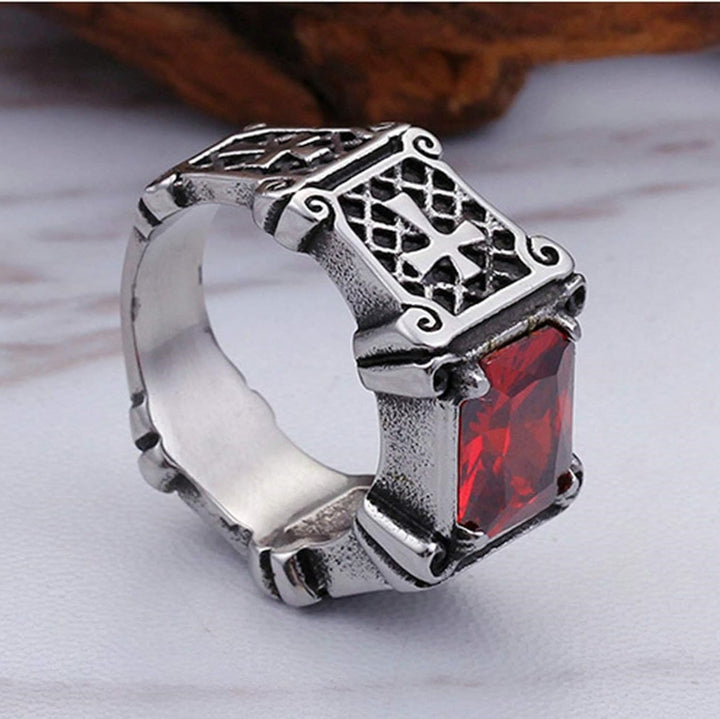 Christianartworkshop Roter und schwarzer Edelsteinkreuz-Partnerring: Ein Symbol für Glauben und Stil - image 11
