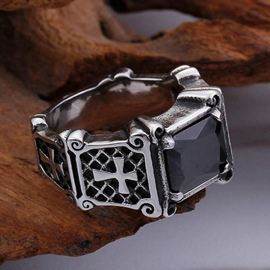 Christianartworkshop Rotes und schwarzes Edelsteinkreuz – Verzierter Paarring: Ein Symbol für Glauben und Stil - Schwarz - US14 - image 1