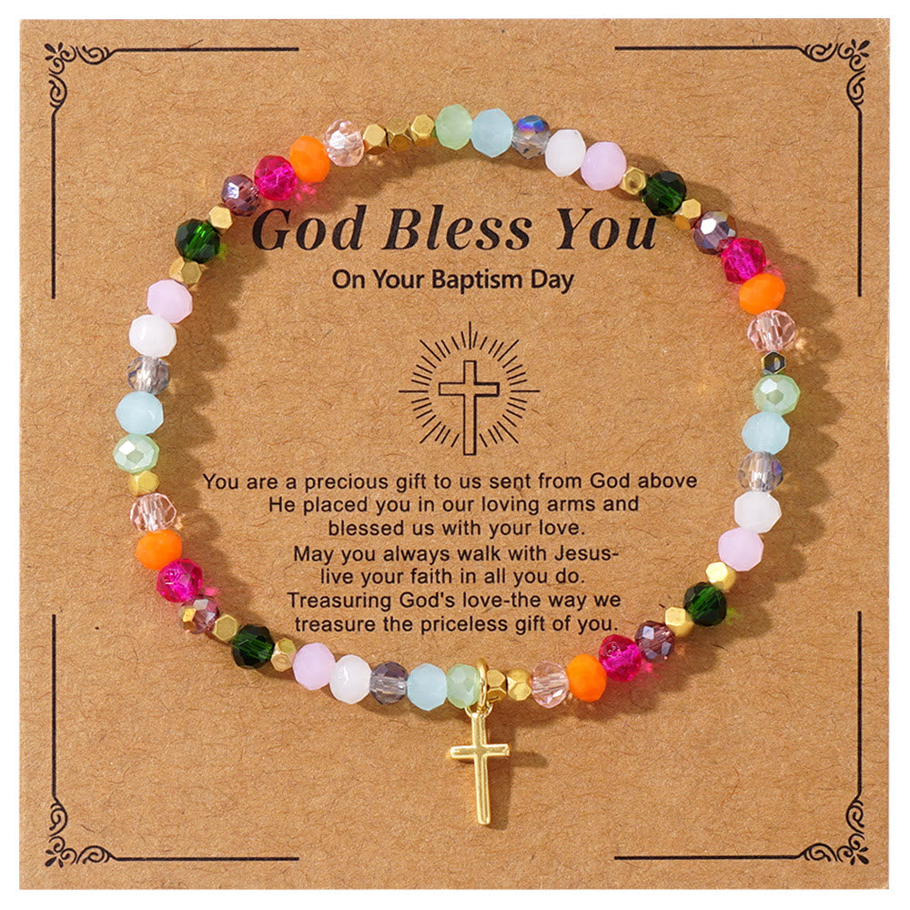 Mehrfarbiges Kristallkreuz-Armband mit Segenskarte von Christianartworkshop: Ein lebendiges Symbol des Glaubens - image 0