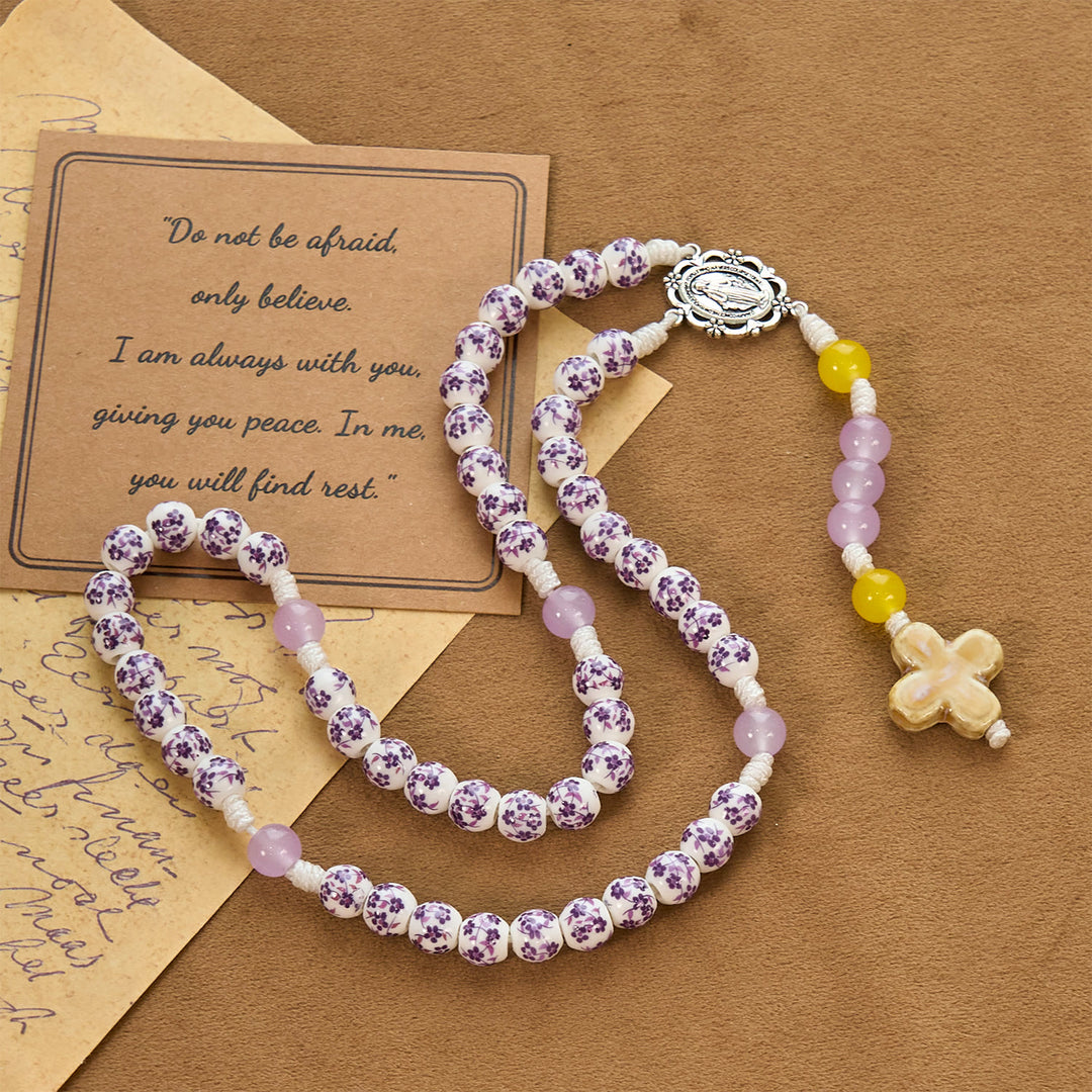 Christianartworkshop Wundertätige Medaille und Kreuz aus 8 mm Blumen-Keramikperlen, handgefertigter Rosenkranz für heilige Gebete - Wundertätige Medaille und Kreuz - image 0