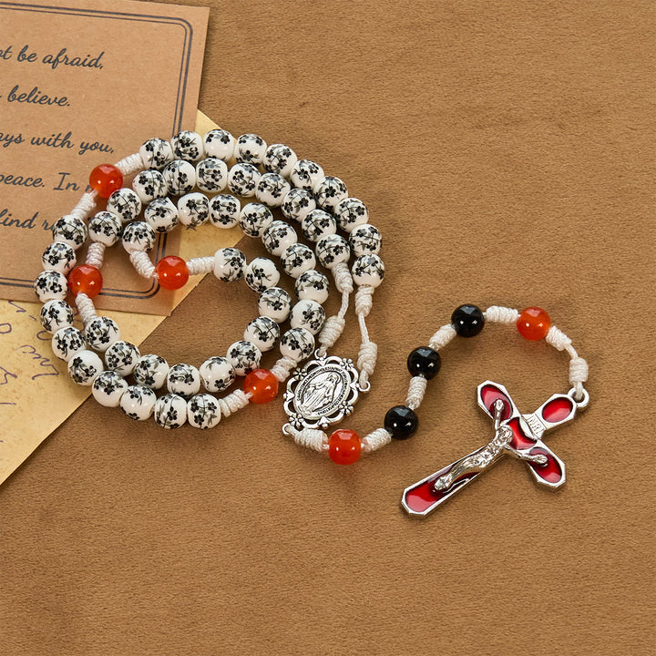 Christianartworkshop Wundertätige Medaille und Kruzifix aus 8 mm Blumen-Keramikperlen, handgefertigter Rosenkranz – Rosenkranz zum göttlichen Schutz - image 1